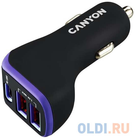 Автомобильное зарядное устройство Canyon CNE-CCA08PU 2.4А 2 х USB USB-C черный фиолетовый 4348556066