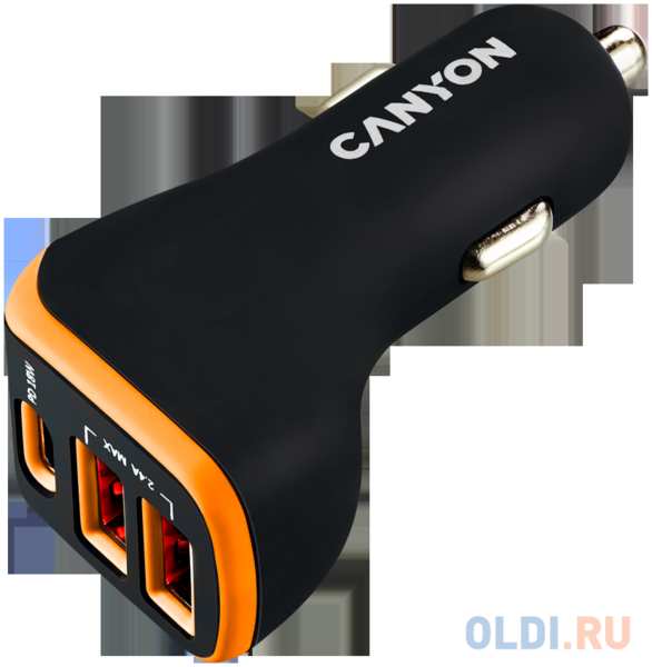 Автомобильное зарядное устройство Canyon CNE-CCA08BO 2.4А 2 х USB USB-C черный оранжевый 4348556067