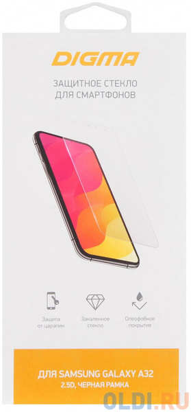 Защитное стекло для экрана Digma черный для Samsung Galaxy A32 2.5D 1шт. (DGG2SAA32A) 4348556095
