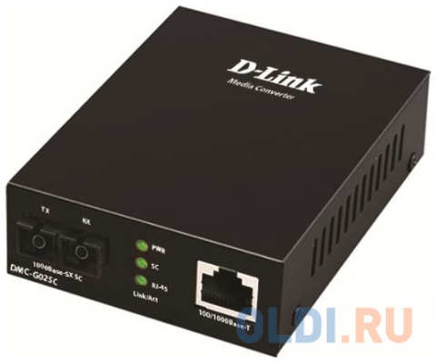 D-Link DMC-G02SC/A1A Медиаконвертер с 1 портом 100/1000Base-T и 1 портом 1000Base-SX с разъемом SC для многомодового оптического кабеля (до 550 м)