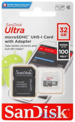 Карта памяти microSDHC 32Gb SanDisk SDSQUNR-032G-GN3MA Ultra 4348571401