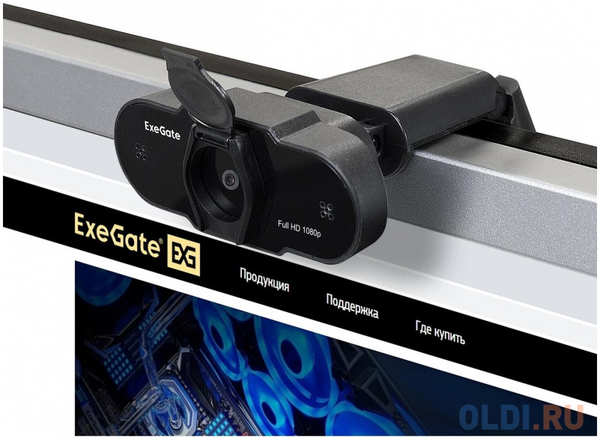 Exegate EX287387RUS Веб-камера ExeGate BlackView C615 FullHD (матрица 1/3″ 2 Мп, 1920х1080, 1080P, 30fps, 4-линзовый объектив, шторка, USB, фикси 4348576226