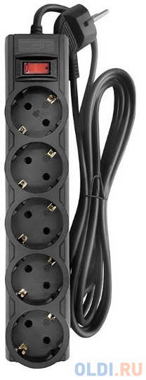 CBR Сетевой фильтр CSF 2505-1.8 Black CB, 5 евророзеток, длина кабеля 1,8 метра, цвет чёрный (коробка) 4348576733