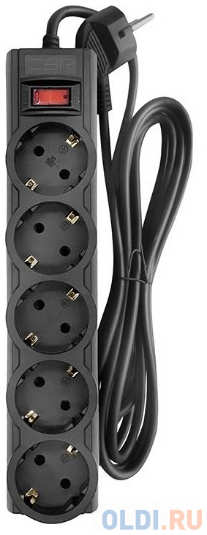 CBR Сетевой фильтр CSF 2505-3.0 Black PC, 5 евророзеток, длина кабеля 3 метра, цвет чёрный (пакет)