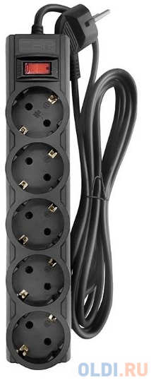CBR Сетевой фильтр CSF 2505-5.0 Black PC, 5 евророзеток, длина кабеля 5 метров, цвет чёрный (пакет) 4348576756