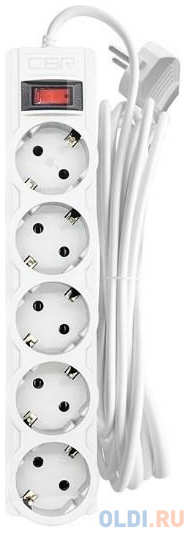 CBR Сетевой фильтр CSF 2505-3.0 White CB, 5 евророзеток, длина кабеля 3 метра, цвет белый (коробка) 4348576758