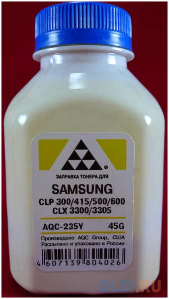 Тонер SAMSUNG CLP 300/315/320/325/360/415/500/510/600/610/660/CLX3300/3305 Yellow (фл. 45г) AQC-США фас.Россия 4348586797