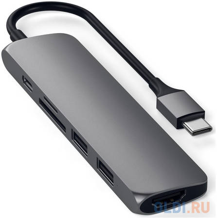 USB-C адаптер Satechi Type-C Slim Multiport Adapter V2. Интерфейс USB-C. Порты: USB-C Power Delivery (PD), 2хUSB 3.0, 4K HDMI, micro/SD. ко