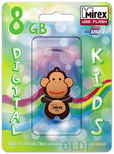 Флеш накопитель 8GB Mirex Monkey, USB 2.0, Коричневый 4348588329