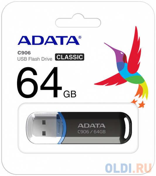 Флеш накопитель 64GB A-DATA Classic C906, USB 2.0, Черный 4348588342