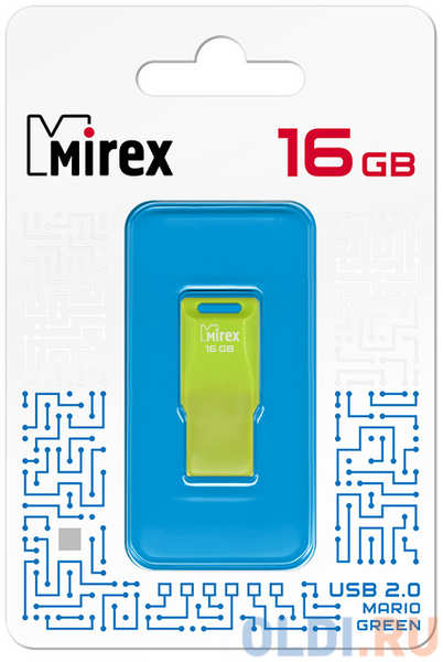 Флеш накопитель 16GB Mirex Mario, USB 2.0, Зеленый 4348588366