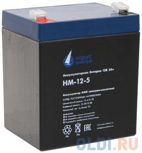 Parus-electro Парус-электро Аккумуляторная батарея для ИБП HM-12-5 (AGM/12В/5Ач/клемма F2), 90х70х101мм 4348592149