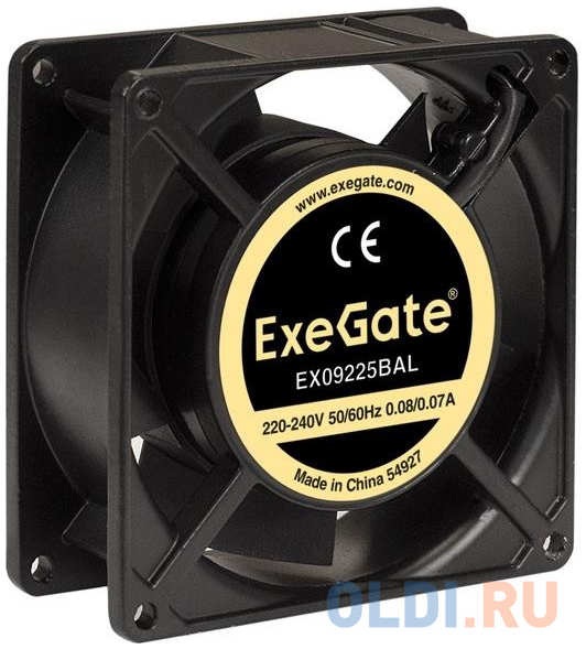 Exegate EX289003RUS Вентилятор 220В ExeGate EX09225BAL (92x92x25 мм, 2-Ball (двойной шарикоподшипник), подводящий провод 30 см, 2600RPM, 35dBA) 4348597303