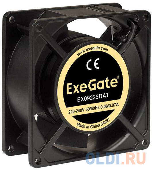 Exegate EX289004RUS Вентилятор 220В ExeGate EX09225BAT (92x92x25 мм, 2-Ball (двойной шарикоподшипник), клеммы, 2600RPM, 35dBA) 4348597305