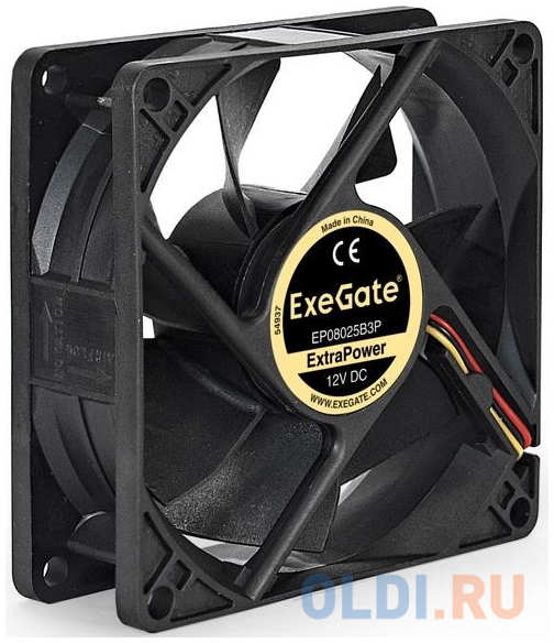 Exegate EX288925RUS Вентилятор ExeGate ExtraPower EP08025B3P (80x80x25 мм, 2-Ball (двойной шарикоподшипник), 3pin, 2400RPM, 26dBA) 4348597313
