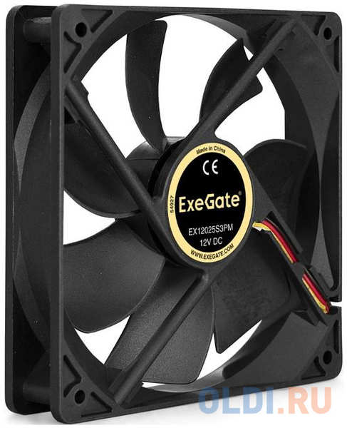 Exegate EX283389RUS Вентилятор ExeGate EX12025S3PM, 120x120x25 мм, подшипник скольжения, 3pin+Molex, 1200RPM, 25dBA 4348597332
