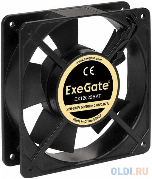 Exegate EX289014RUS Вентилятор 220В ExeGate EX12025BAT (120x120x25 мм, 2-Ball (двойной шарикоподшипник), клеммы, 2200RPM, 33dBA) 4348597397