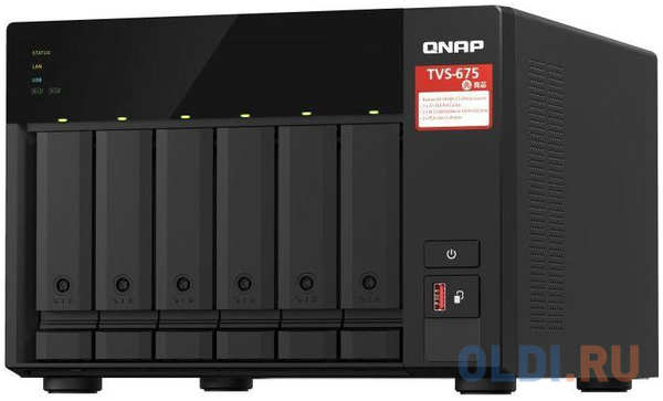 SMB QNAP TVS-675-8G NAS, 6-tray w/o HDD, 2xM.2 SSD Slot, 1xHDMI-port. CPU 8-сore 64-bit x86 KX-U6580 2.5 GHz , 8GB DDR4 (1 x 8GB) up to 64GB (2 x 32GB 4348598134
