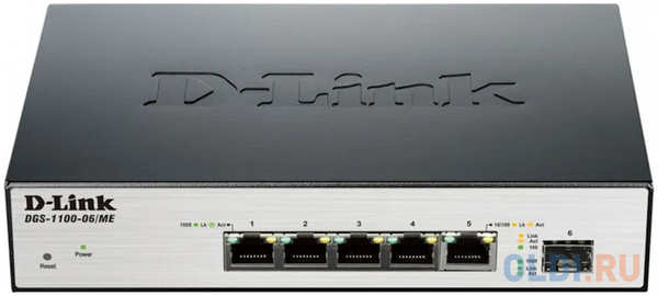 Коммутатор D-Link DGS-1100-06/ME/A1B Настраиваемый коммутатор 2 уровня с 5 портами 10/100/1000Base-T и 1 портом 100/1000Base-X SFP 4348607683