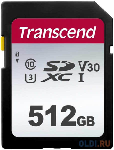 Карта памяти microSDXC Transcend 300S, 512 Гб, UHS-I Class U3 V30 A1, с адаптером