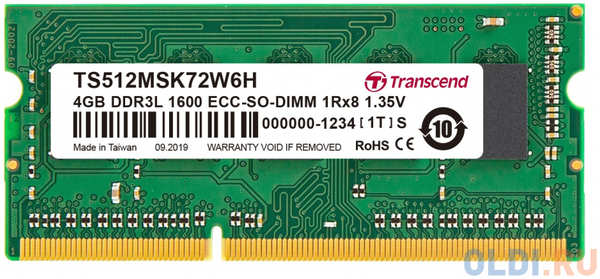 Оперативная память для ноутбука Transcend TS512MSK72W6H SO-DIMM 4Gb DDR3L 1600 MHz TS512MSK72W6H 4348634968