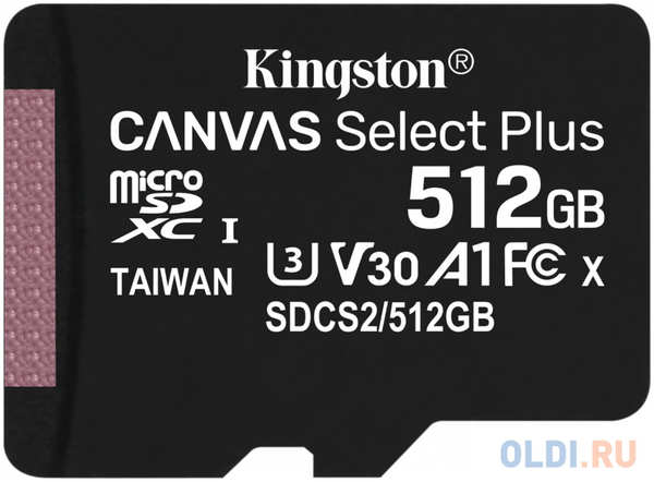 Карта памяти microSDXC Kingston Canvas Select Plus, 512 Гб, UHS-I Class U3 V30 A1, без адаптера 4348638647