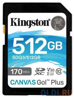 Флеш карта SDXC 512Gb Kingston SDXC, UHS-I Class U3 V30, чтение: 170Мб/с, запись: 90Мб/с