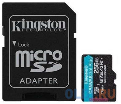 Флеш карта microSDXC 256Gb Kingston, UHS-II Class U3 V30 A2, чтение: 170Мб/с, запись: 90Мб/с, с адаптером 4348658755