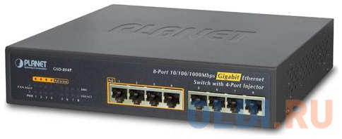Planet 10 8-Port 10/100/1000 Gigabit Ethernet Switch with 4-Port 802.3at PoE+ Injector (60W PoE Budget, 200m Extend mode and fanless)