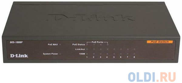 Коммутатор D-LINK DES-1008P неуправляемый 8х10/100Mbps