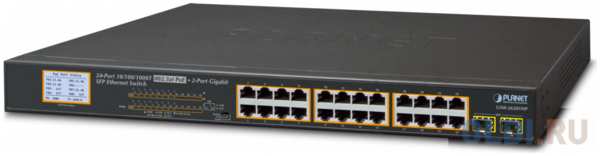 Planet 24-Port 10/100/1000T 802.3at PoE + 2-Port 1000SX SFP Gigabit Switch with LCD PoE Monitor (300W PoE Budget, Standard/VLAN/Extend mode) 4348878873