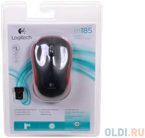 Мышь (910-002240) Logitech Wireless Mouse M185, Red 434894602