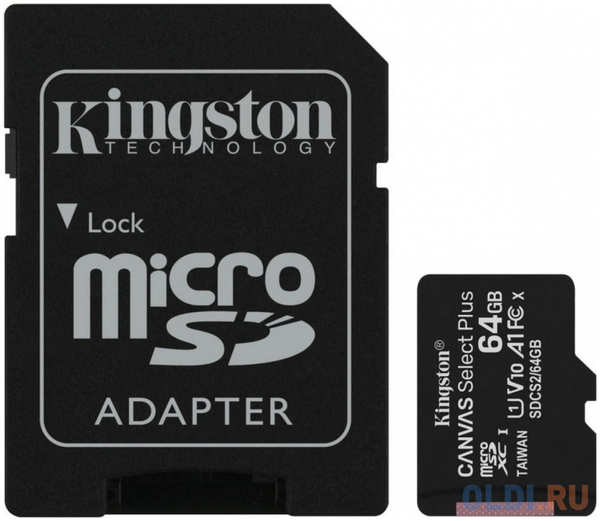 Карта памяти microSDXC 64GB Kingston Class10 UHS-I Canvas Select up to 100MB/s с адапт (SDCS2/64GB-3P1A) 434984382