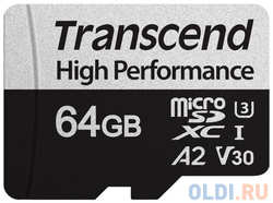 Карта памяти MicroSDXC 64GB Transcend Class10 UHS-I U3 A2 330S + адаптером (TS64GUSD330S)