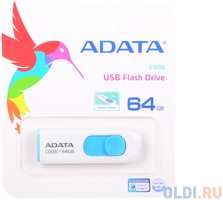 A-Data Внешний накопитель 64GB USB Drive ADATA USB 2.0 C008 бело-синяя выдвижная AC008-64G-RWE