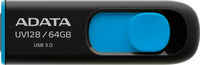 A-Data Внешний накопитель 64GB USB Drive ADATA USB 3.1 UV128 черно-синяя выдвижная AUV128-64G-RBE