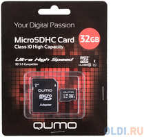 Карта памяти Micro SDHC 32Gb class 10 QUMO QM32GMICSDHC10U1 + SD adapter