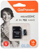 Карта памяти microSD GoPower 16GB Class10 60 МБ/сек V10 с адаптером