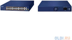 Коммутатор/ PLANET 24-Port 10/100TX 802.3at PoE + 2-Port 10/100/1000T + 1-Port shared 1000X SFP Unmanaged Gigabit Ethernet Switch (185W PoE Budget, St