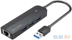 Сетевой адаптер Vention USB 3.0 M/Gigabit Ethernet RJ45 F+OTG хаб 3xUSB - 0.15м