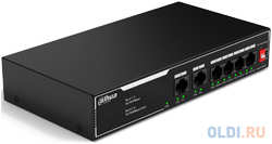 DAHUA DH-SF1006LP 6-портовый неуправляемый коммутатор с РоЕ, 4xRJ45 100Mb PoE, 2xRJ45 100Mb uplink, суммарно 36Вт, коммутация 1.2 Гбит/с, MAC-таблица