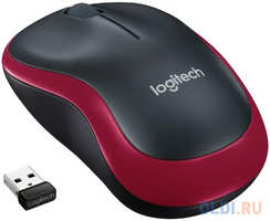 Мышь Logitech M185 черный / красный оптическая (1000dpi) беспроводная USB1.1 для ноутбука (2but) (910-002633)
