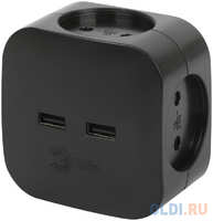 ЭРА Б0049536 Разветвитель электрический SP-4-USB-B на 4 розетки 220V + 2xUSB 2400mA, без заземл 10А (черный)