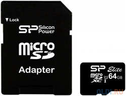 Карта памяти MicroSDXC 64GB Silicon Power Elite UHS-I U1 + SD Adapter (SP064GBSTXBU1V10-SP)
