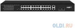 NST PoE коммутатор Fast Ethernet на 24 x RJ45 портов + 2 x GE Combo uplink порта. Порты: 24 x FE (10/100 Base-T) с поддержкой PoE (IEEE 802.3af/at), 2 x G