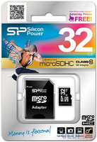 Карта памяти Micro SDHC 32Gb Class 10 Silicon Power SP032GBSTH010V10-SP + адаптер SD