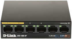 D-Link DSS-100E-6P / A1A Неуправляемый коммутатор с 6 портами 10 / 100Base-TX (4 порта PoE 802.3af / at, PoE-бюджет 55 Вт, дальность до 250 м) {10} (461910) (DSS-100E-6P/A1A)