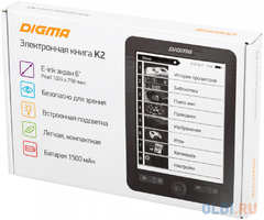 Электронная книга Digma K2 6″ E-ink HD Pearl 758x1024 600MHz / 4Gb / microSDHC / подсветка дисплея серый (K2G)