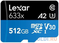 LEXAR 512GB High-Performance 633x microSDXC UHS-I, up to 100MB / s read 70MB / s write C10 A2 V30 U3, Global (LSDMI512BB633A)