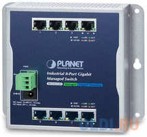 Planet IP30, IPv6/IPv4, 8-Port 1000TP Wall-mount Managed Ethernet Switch (-40 to 75 C), dual redundant power input on 12-48VDC / 24VAC terminal block and po